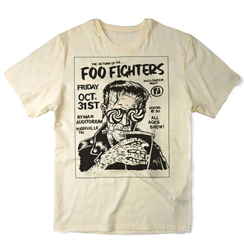 Camiseta Foo Fighters Poster Frankstein Dave Grohl Laranja Banda de Rock Grunge Unissex