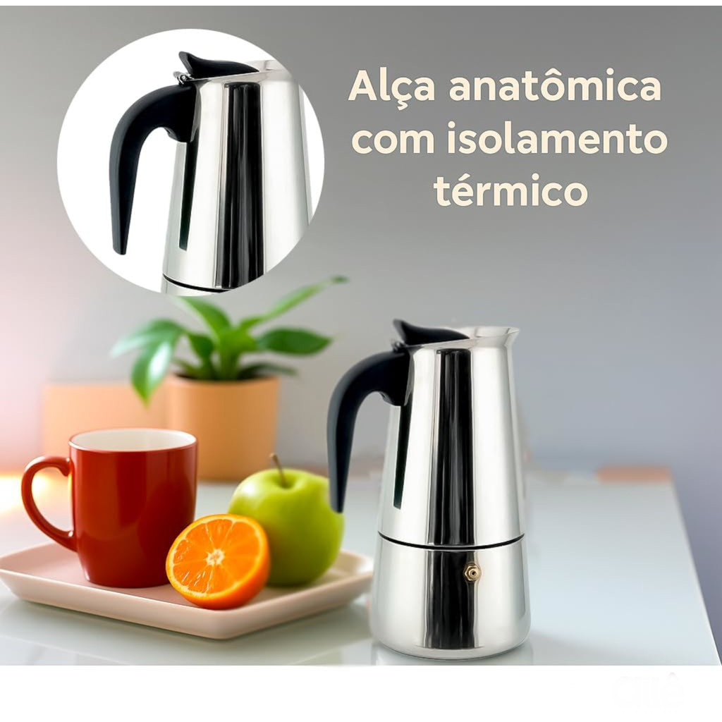 Cafeteira Italiana 6 Xícaras 300ml Inox Moka Pot Café Expresso Cafeteira para Fogão