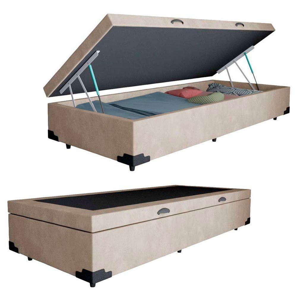 Cama Box Baú Solteiro Suede Cama Bege 88x188x45cm em Oferta na Shopee