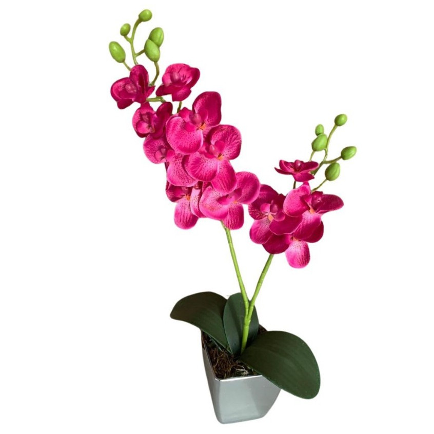 Arranjo de Orquídea Artificial com Vaso Prata Flor Decorativa Planta Artificial Elegante Casa Sala