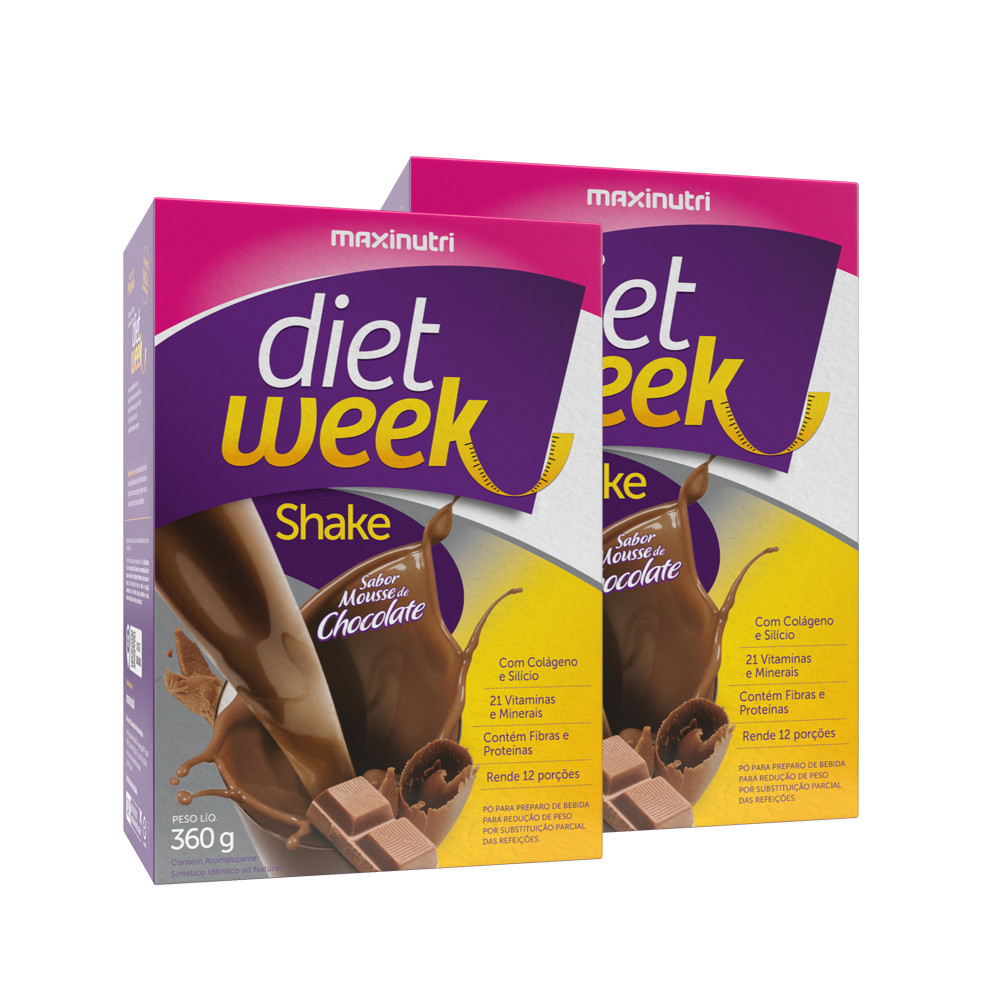 Kit 2 Diet Week Shake Sabor Mousse de Chocolate 360g Maxinutri