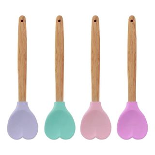 Kit 2 Colher De Coração Espátula De Silicone 30cm  Para Cozinha Cabo De Madeira
