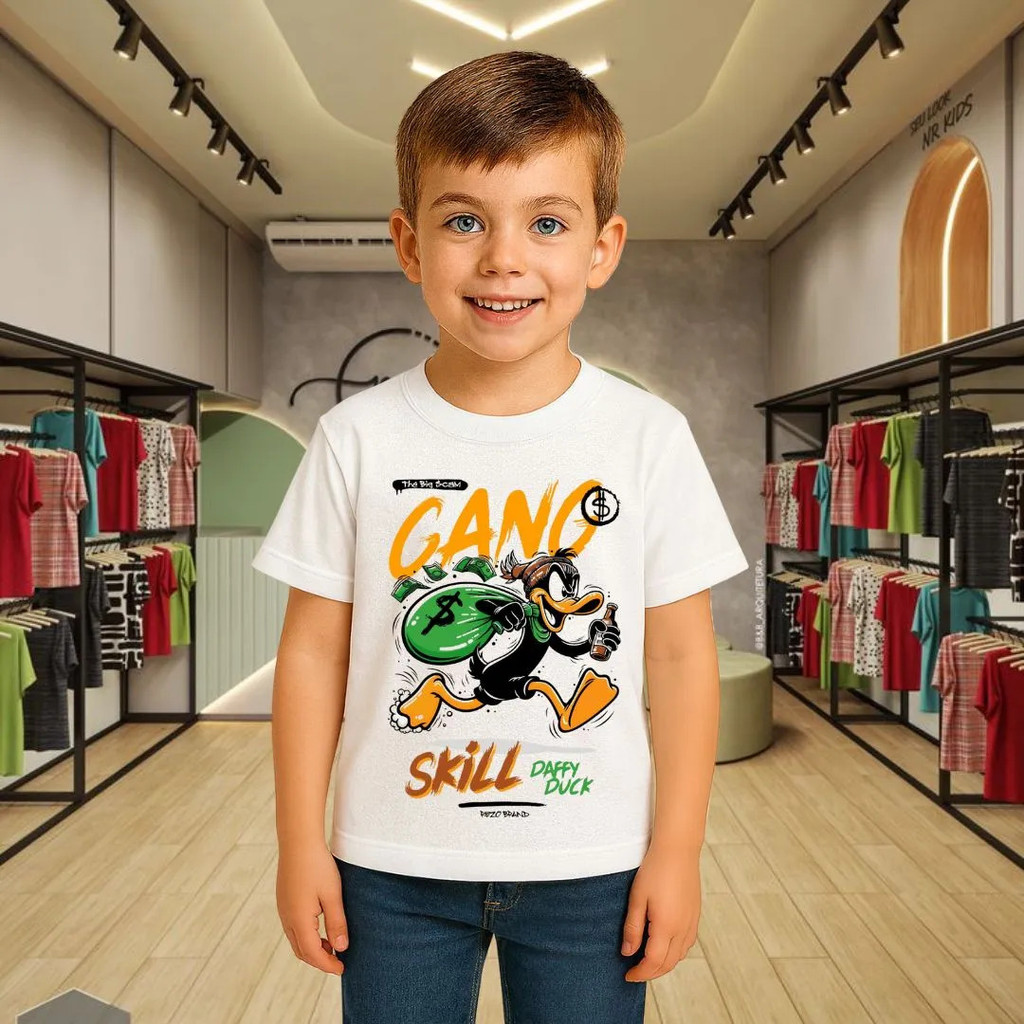 Camiseta Infantil Algodão Camisa Stretwear Patolino Gangster
