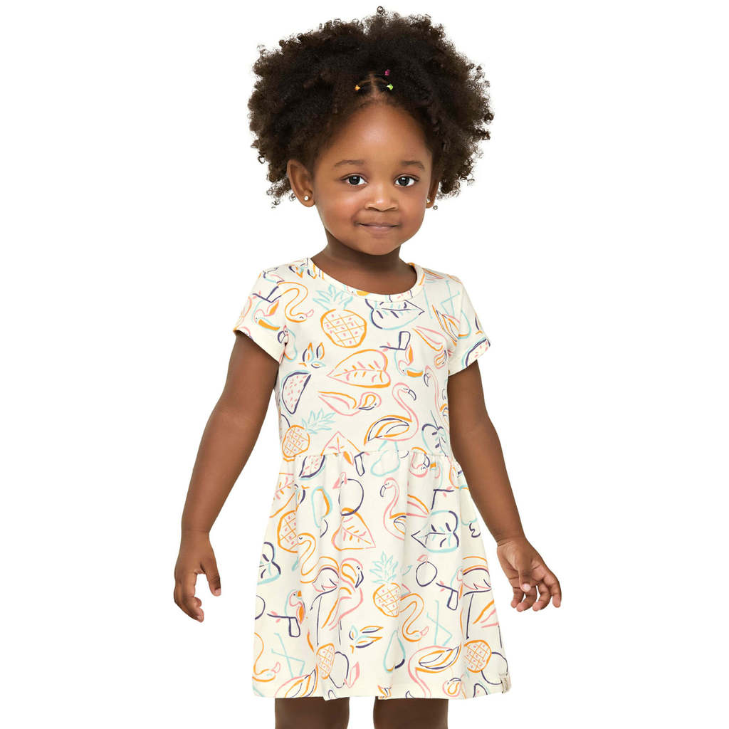 Vestido Infantil Menina Desenho Tropical Elian Bege em Oferta na Shopee