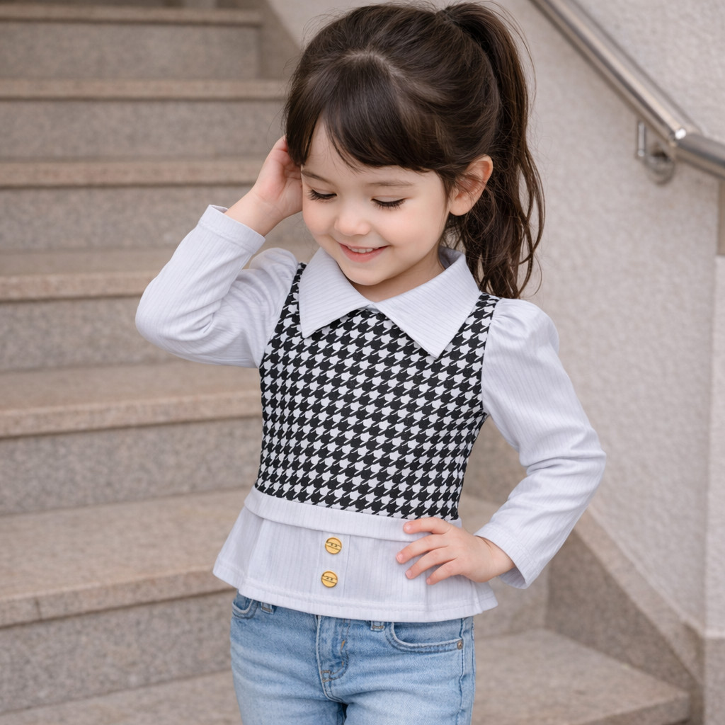 Blusa Infantil xadrez manga longa menina frio inverno - blusa infantil canelada 4-12 anos