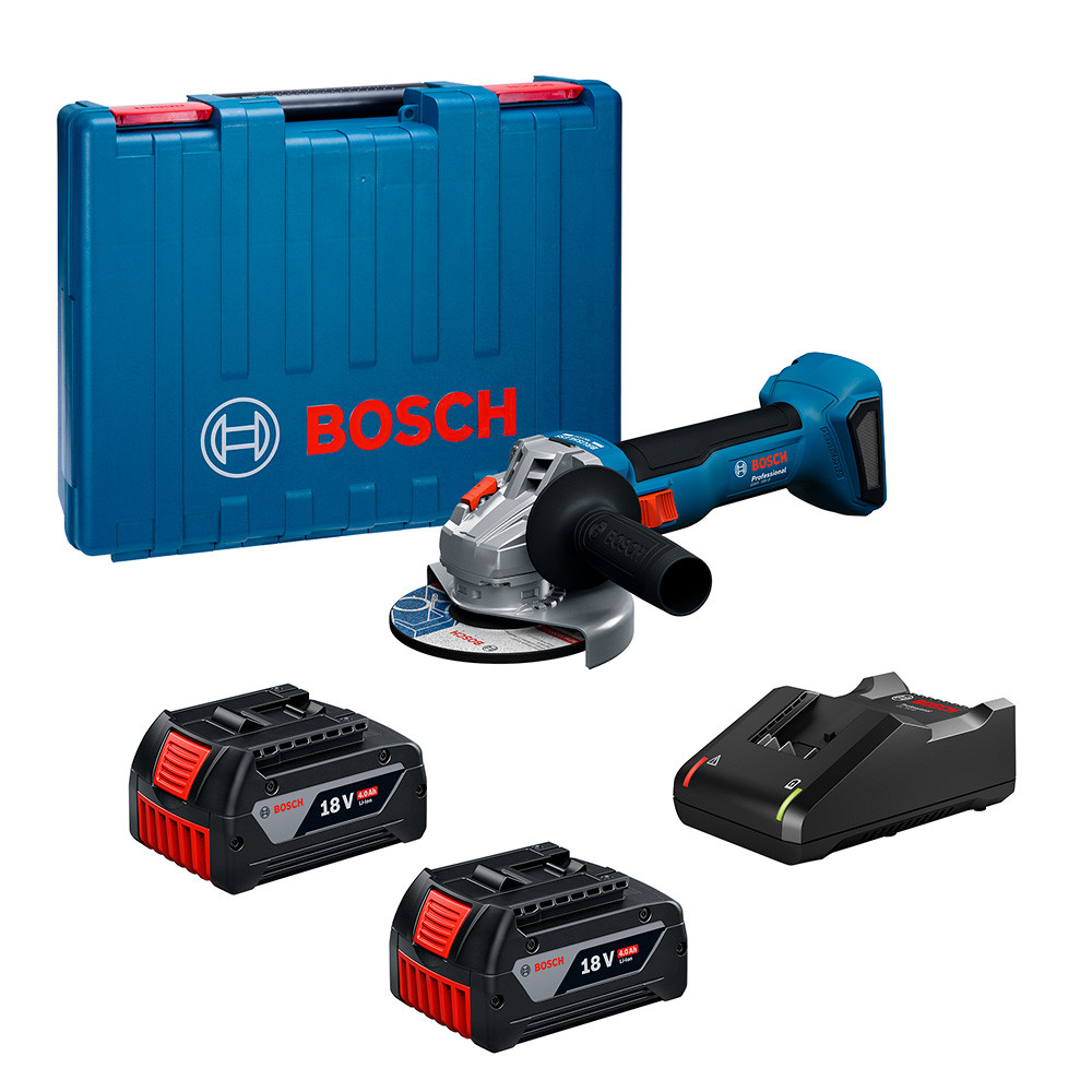 Esmerilhadeira Angular 4.1/2" (115mm) com 2 Baterias 4Ah e 1 Carregador de Bateria Bosch GWS 18V-8