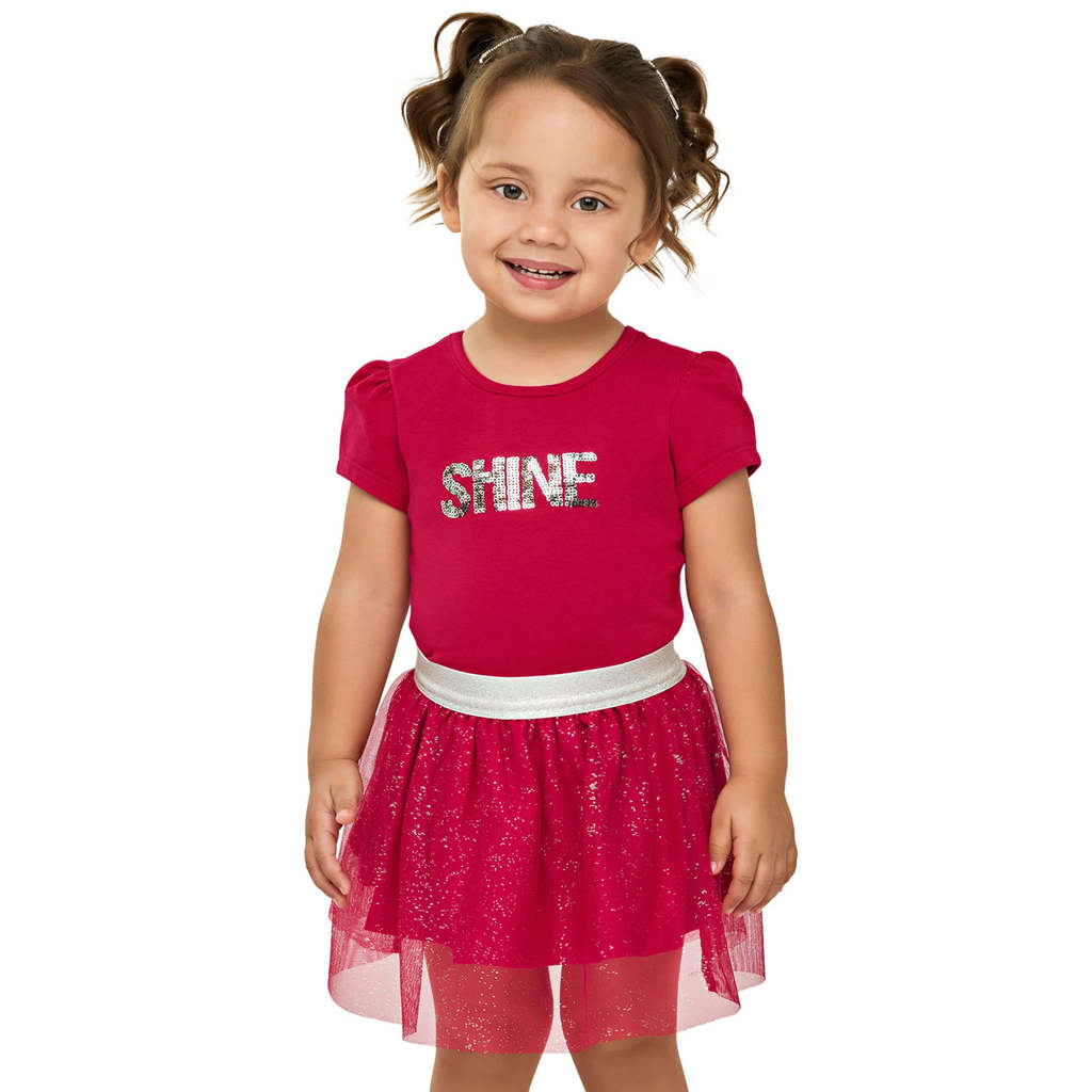 Conjunto Curto Infantil Menina Com Tule Elian Vermelho em Oferta na Shopee