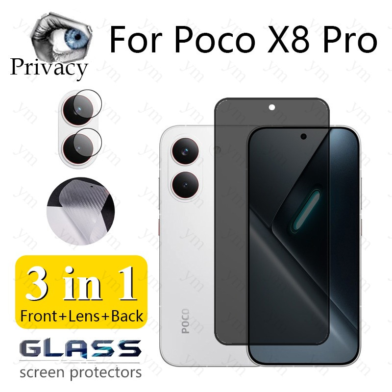 3 Em 1 Poco X8 Pro Protetor De Tela De Vidro Temperado Anti-Espionagem Filme De Privacidade Espião Para C85 C75 C71 F7 M
