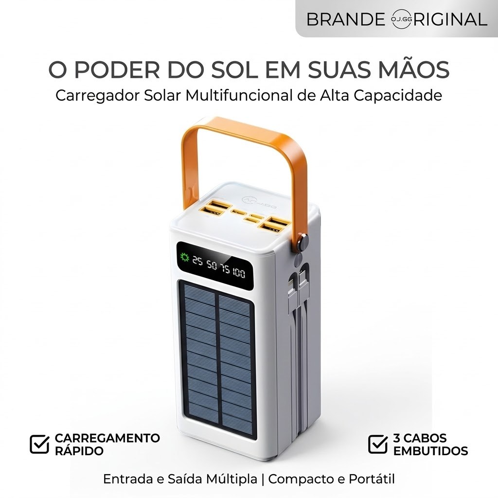 Carregador Portátil Power Bank Solar Turbo 50.000mah Rápido