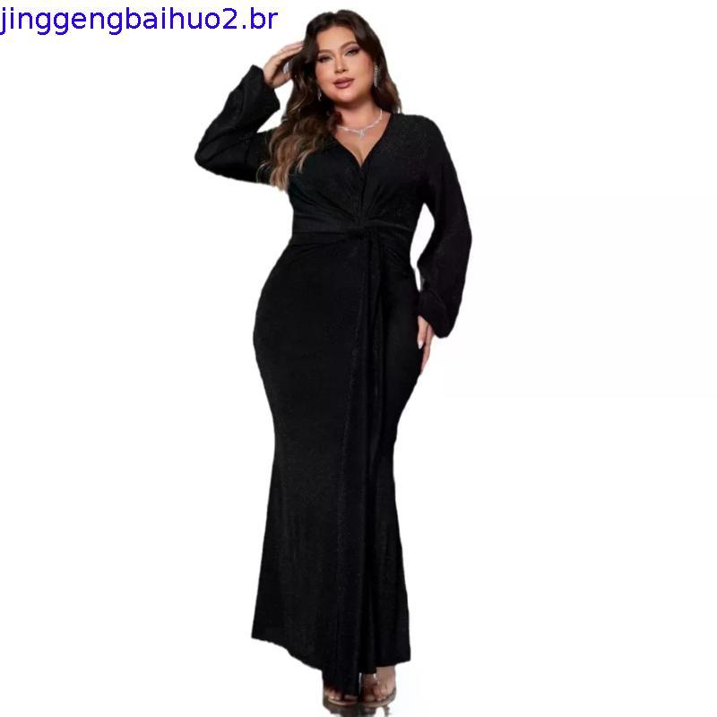 L-4XL Fishtail vestido longo feminino moda vestido de lantejoulas manga comprida vestido feminino elegante