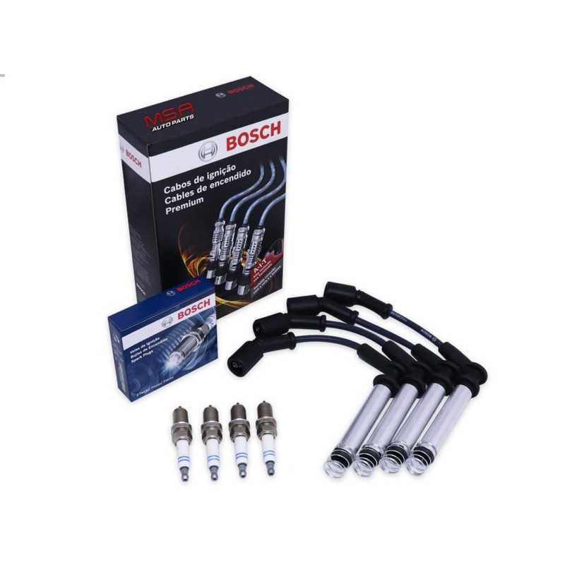 Kit Jogo Cabos e Vela de Ignição  Onix Joy Prisma 1.0 2012 a 2019 Bosch