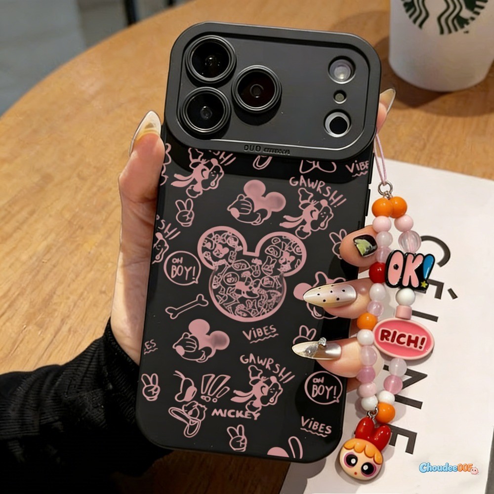 Capa Macia Para iPhone 17 Pro Max 13 11 16 15 14 12 Xs XR 7 8 Plus Linha Dos Desenhos Animados Mickey De Telefone CHOUDE