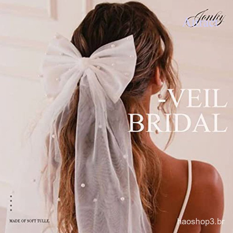 Atrair noiva volta cabeça véu pérola malha branco simples registro de casamento cocar crianças curto véu festa decoração