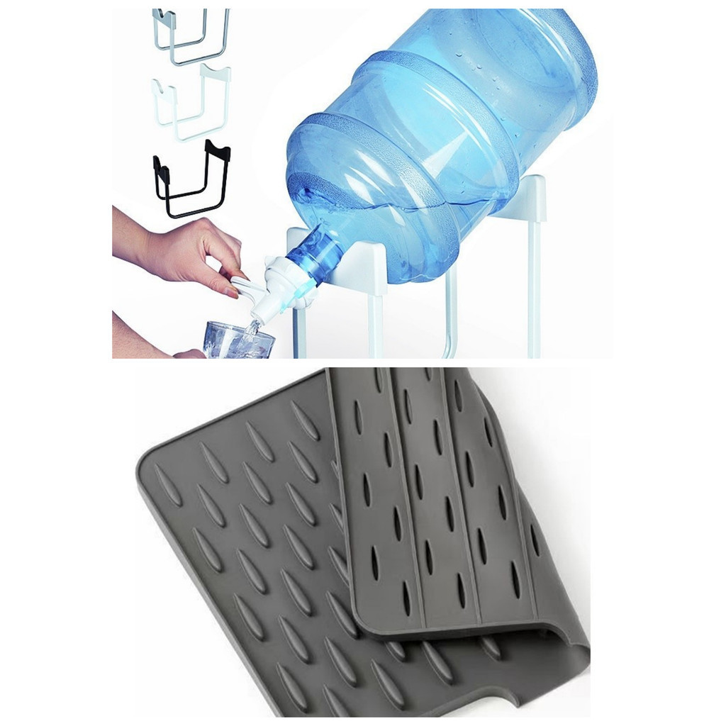 Kit Suporte para Garrafão com Torneira + Tapete Escorredor Silicone Antiderrapante com Dreno