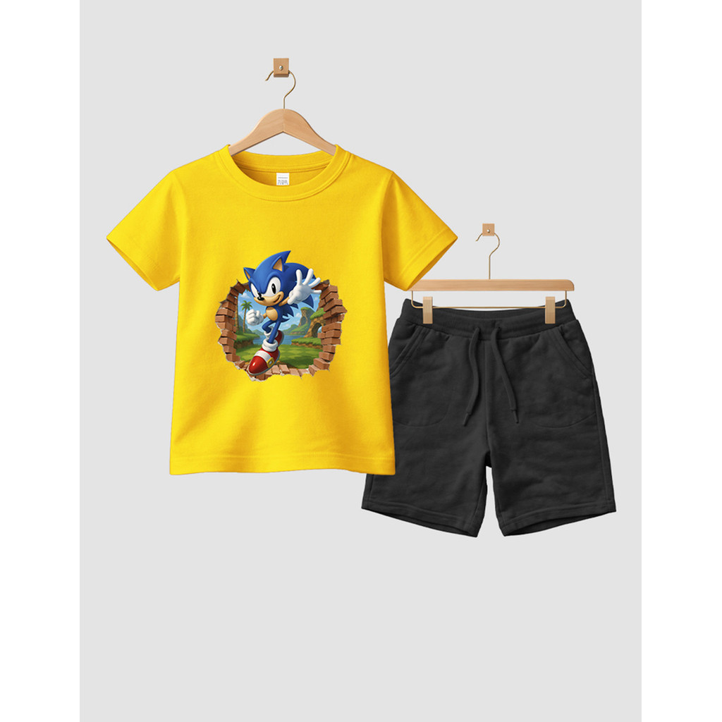 Camiseta Short Conjunto Algodão Infantil Desenho Game Sonic Conjunto De Bermuda Juvenil Conjunto De Bermuda Juvenil