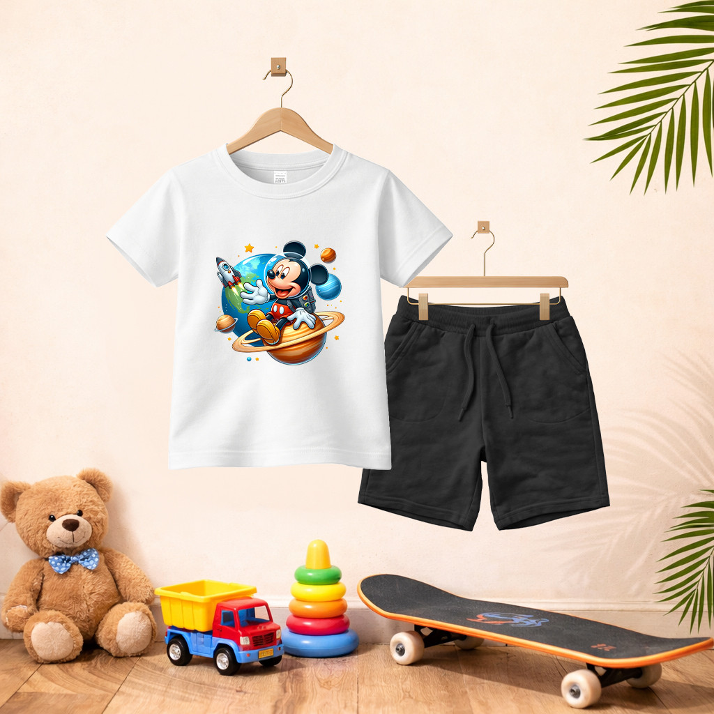 Camiseta Short Conjunto Infantil Planeta Mikey Em Algodão Conjunto De Bermuda Juvenil Conjunto De Bermuda Juvenil