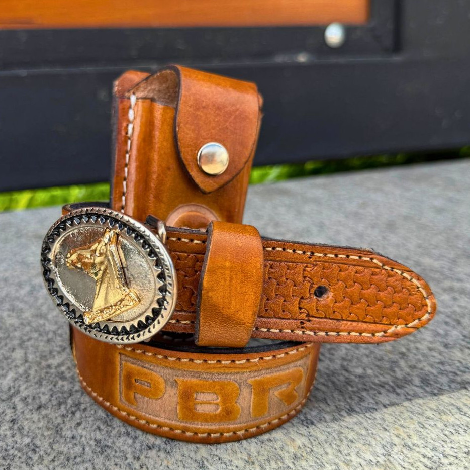 Kit Infantil Country Luxo Cinto em Couro + Bainha de Canivete