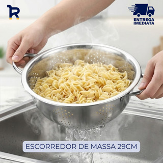 Escorredor de Massas Macarrão Inox Lava Alimentos Fruta Legumes Verduras Cozinha Multiuso (GRANDE) em Oferta na Shopee