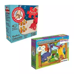 Kit Quebra-Cabeça Infantil Cooper Fun Fundo do Mar + Big Fofossauros Xalingo