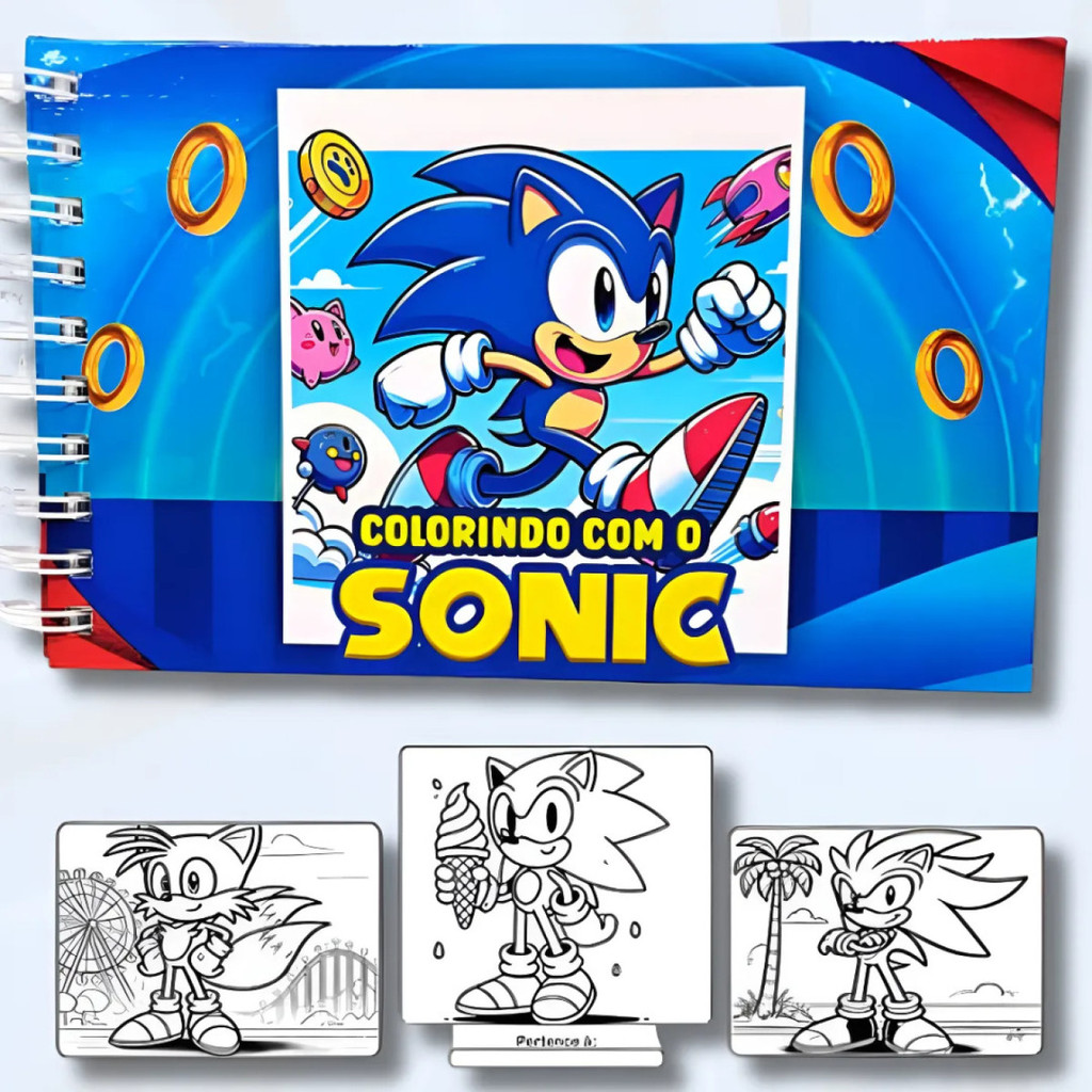 Livro de Colorir Sonic Infantil 50 Folhas Desenhos Pintar Capa Dura Colorindo com o Sonic