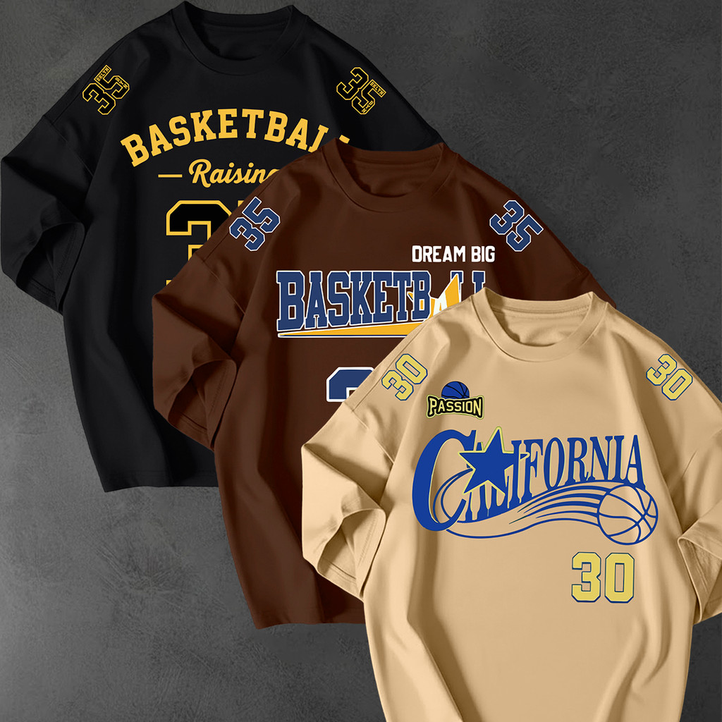 Kit 3 Camisetão Oversized Streetwear Estampa California College Algodão Casual Estilosa Camiseta Eua