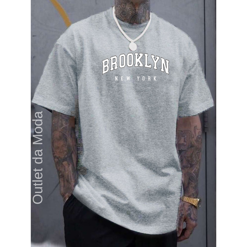Camiseta Camisa Masculina Estampada Estilosa Academia BROOKLYN 100% Algodão Malha 30.1
