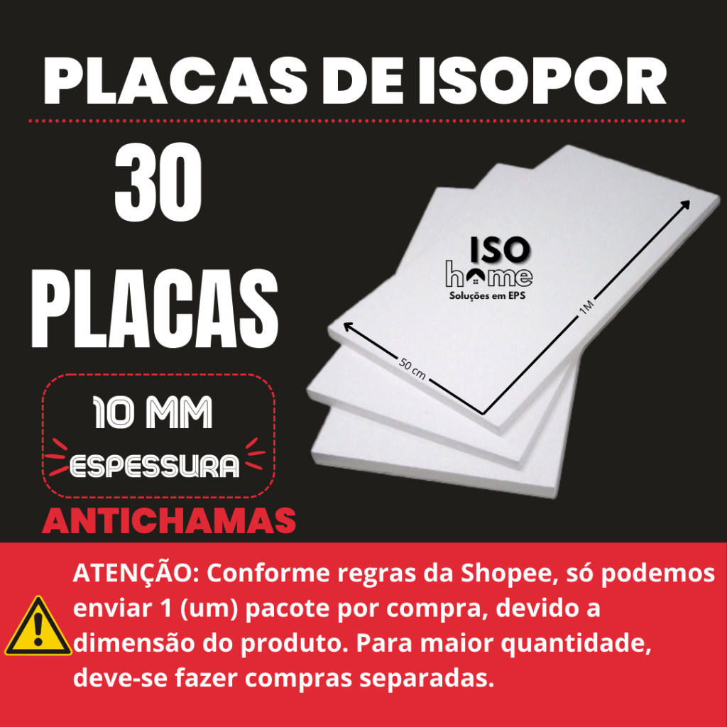 30 Placas de Isopor 10mm (1CM) antichamas - 100x50 cm em Oferta na Shopee