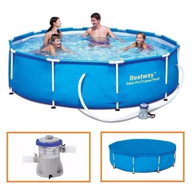 110v - Piscina Bestway 4678 Litros Azul + Bomba Filtrante 110v + CAPA