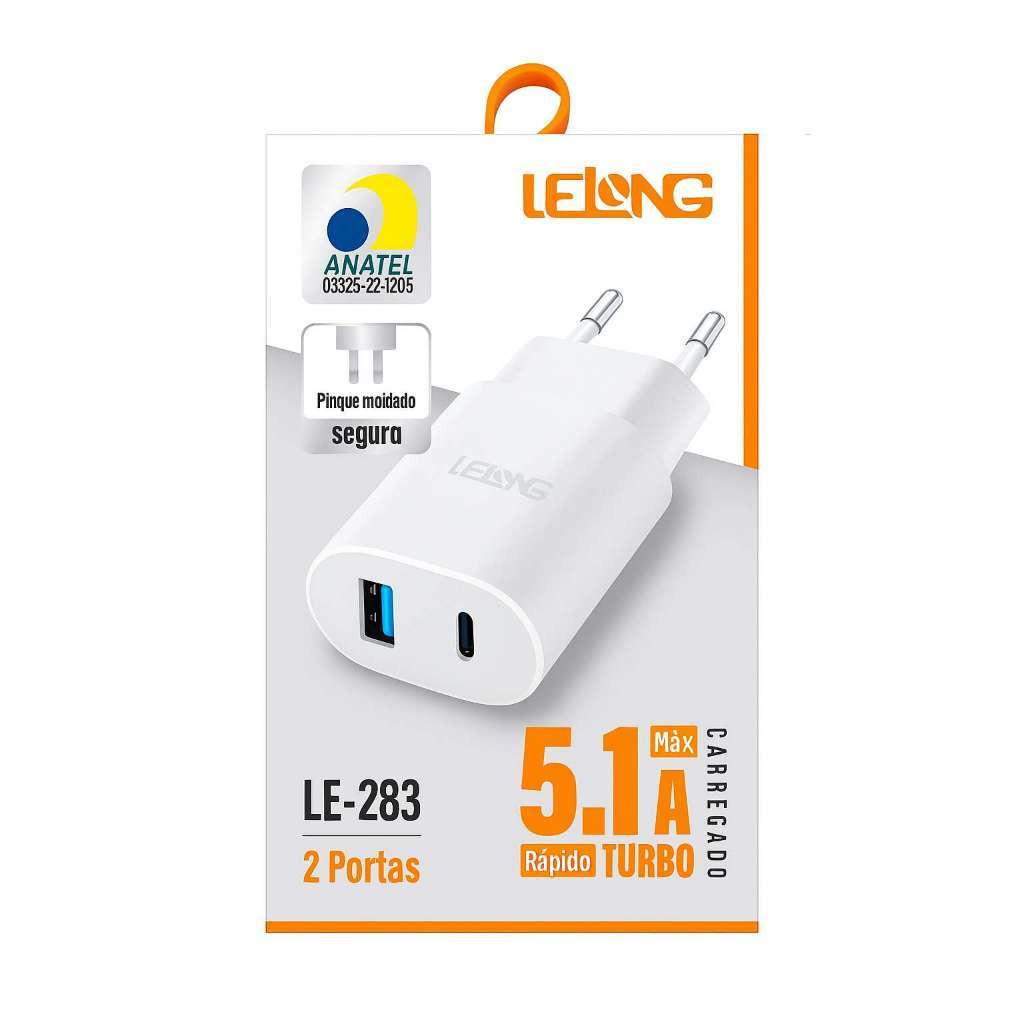 Kit 10pcs Fonte Carregador Lelong 5.1A 2 Saídas USB e Type-C 283 O carregamento rápido protege a bateria. em Oferta na Shopee
