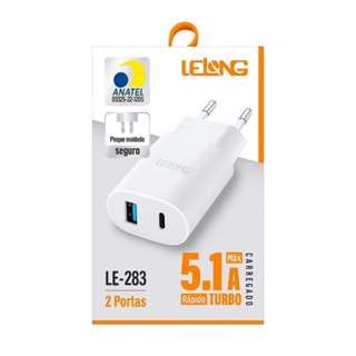 Kit 10pcs Fonte Carregador Lelong 5.1A 2 Saídas USB e Type-C 283 O carregamento rápido protege a bateria. em Oferta na Shopee