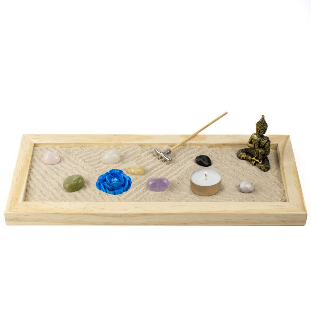 Jardim Zen Completo Buda FengShui Madeira Retangular 13x31cm