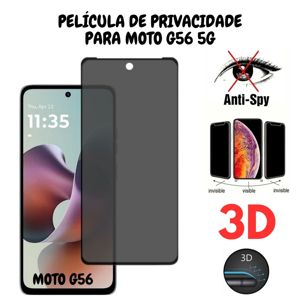 Película de Privacidade Vidro 3D Para Motorola Moto G56