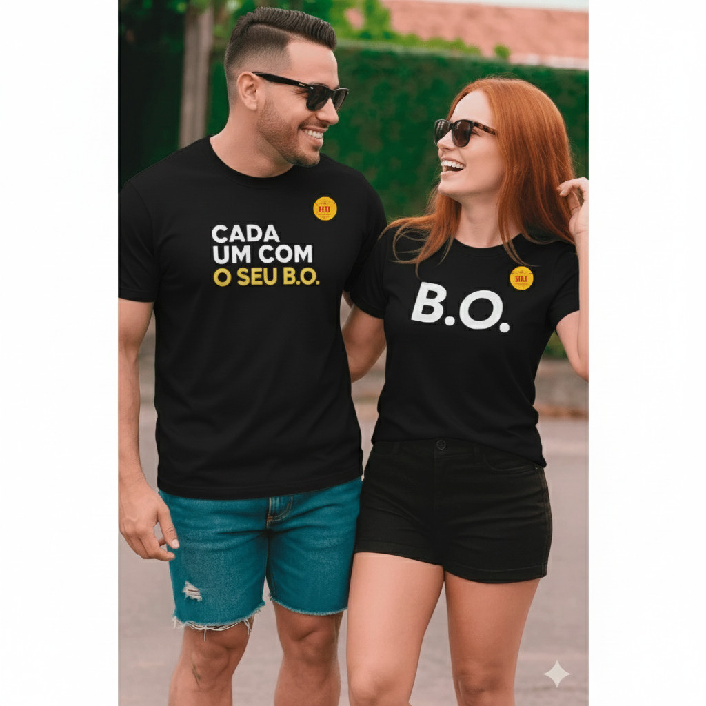 Conjunto Kit Casal Namorados 2 camisetas Estampadas Algodão Premium "Cada Um Com Seu B.O" Promoção em Oferta na Shopee