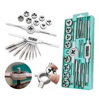 KIT JOGO DE TARRACHA FEMEA E MACHO PENTE ABRE ROSCA FINA 20 PECAS COSSINETE MANUAL COM MALETA BLISTER PROFISSIONAL