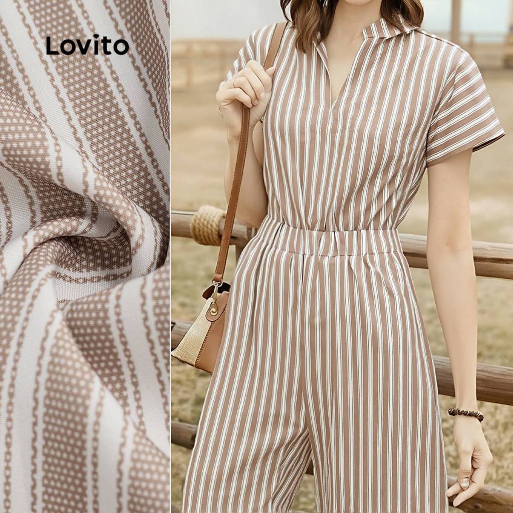 Lovito  Macacão Casual Geométrico Primavera/verão Khaki para Mulheres L171ED1035 em Oferta na Shopee