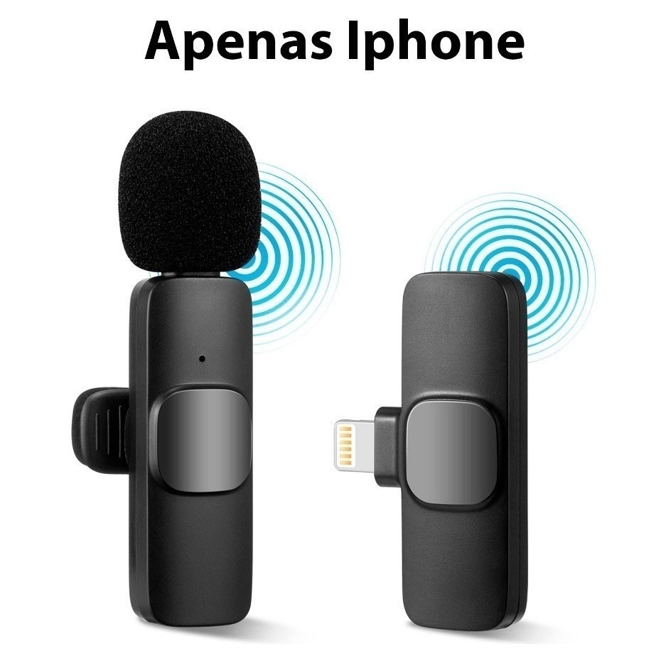 Microfone de Lapela Sem Fio Vlog Compatível iPhone