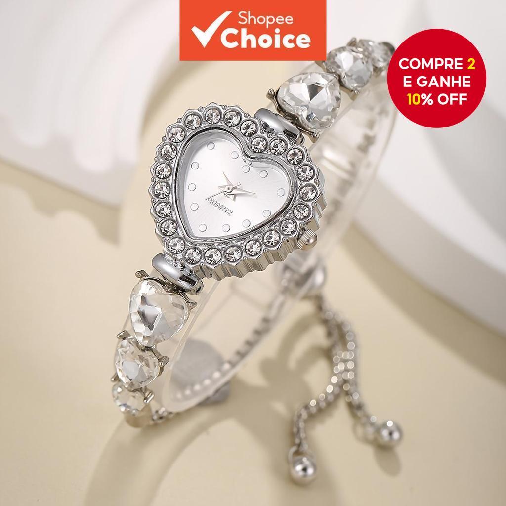 Elegante Luxo Strass Pulseira Banda Relógio De Quartzo Para Mulheres em Oferta na Shopee