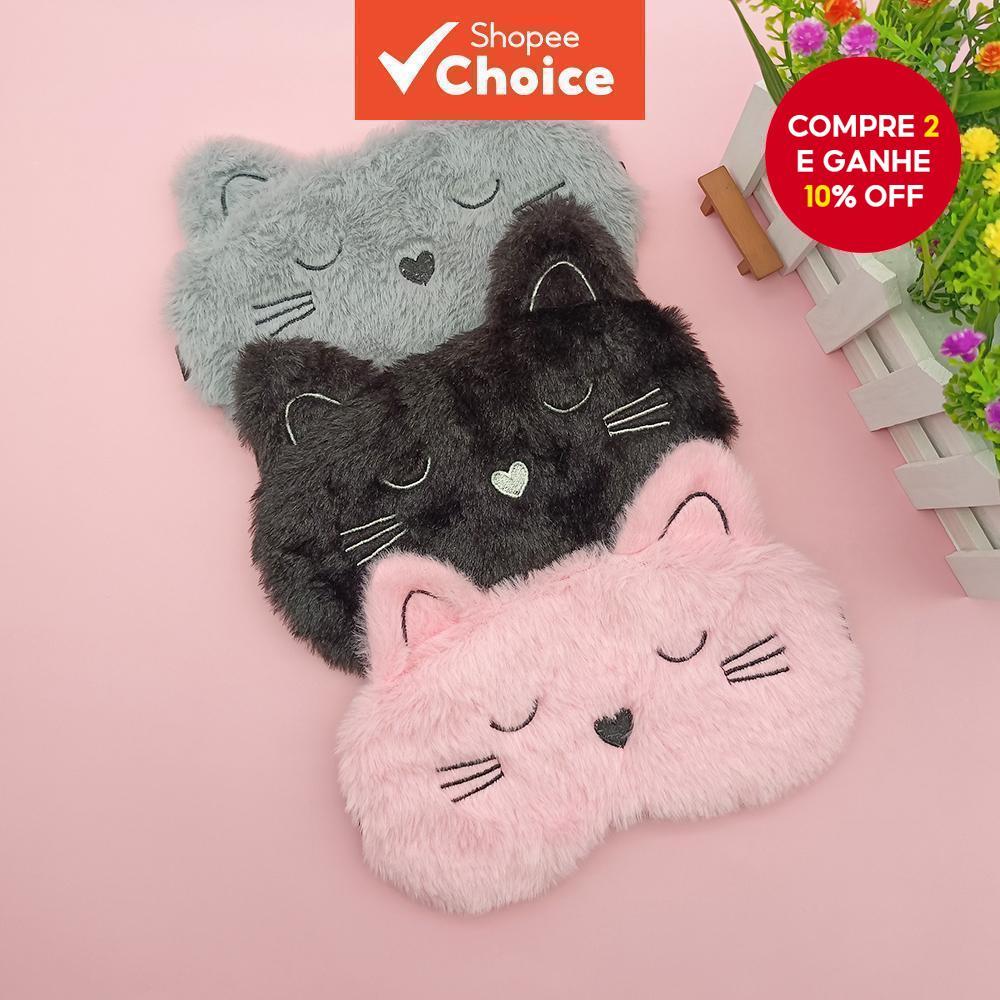 Imagem Máscara De Dormir De Gato Fofo – Olhos Com Contorno 3D , Venda Blackout Ultramacia Para Viagens E Cochilos