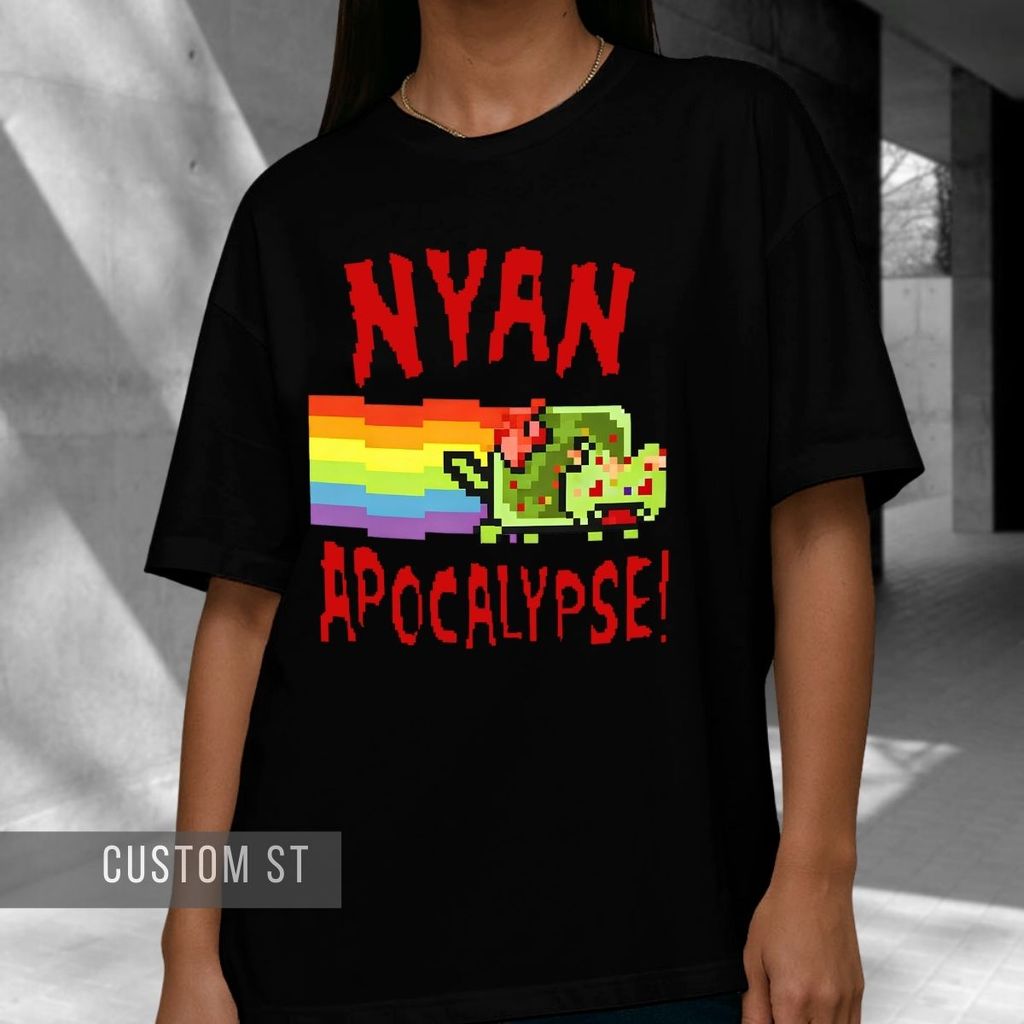 Camiseta Meme Nyan Cat Apocalypse Zombie Meme Pixel Art Geek Funny Gaming  100% Algodão 
 em Oferta na Shopee