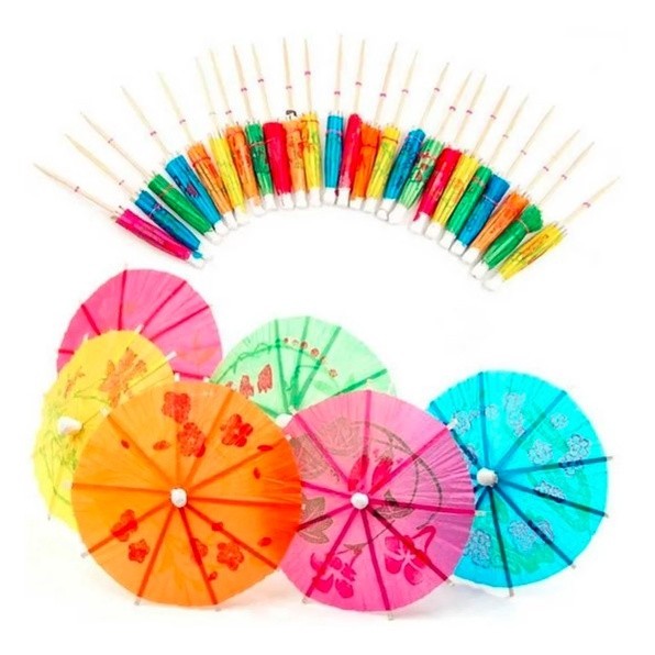Kit 100 Guarda Chuva Enfeite Drink Bebida Tropical Madeira