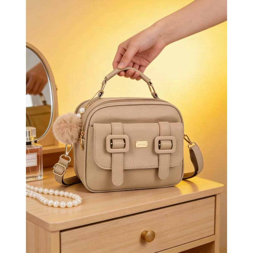 Bolsa Feminina Com Alça Lateral Transversal Faixa de Mão De Couro B736 VT