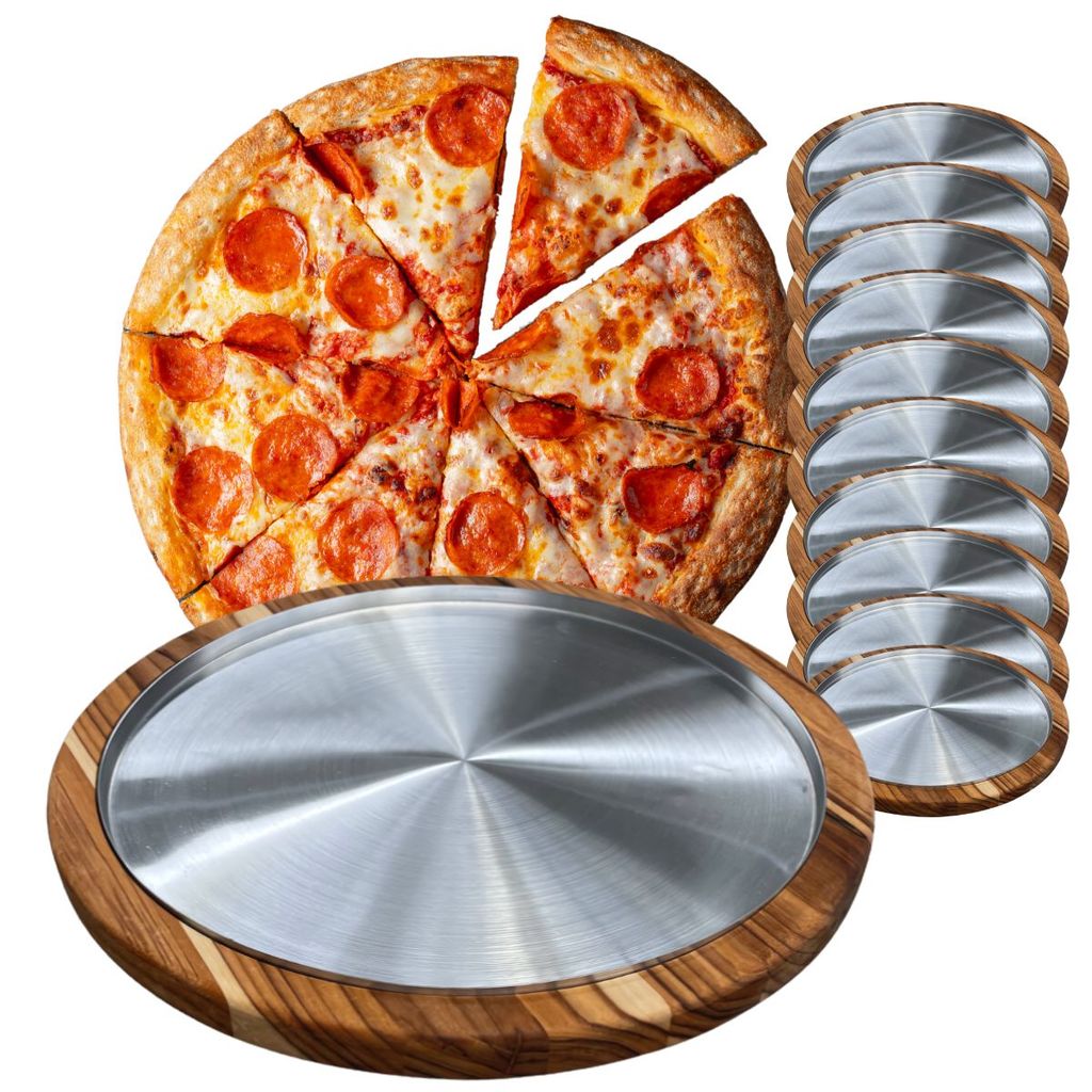 Kit 10 Suportes Bandeja Com Formas De Alumínio 40Cm Para Cortar E Servir Pizza