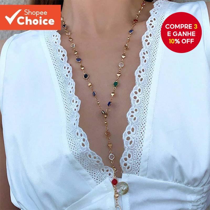 Colar De Contas De Cristal Boêmio Longo Colorido Joias De Praia Presente Feminino