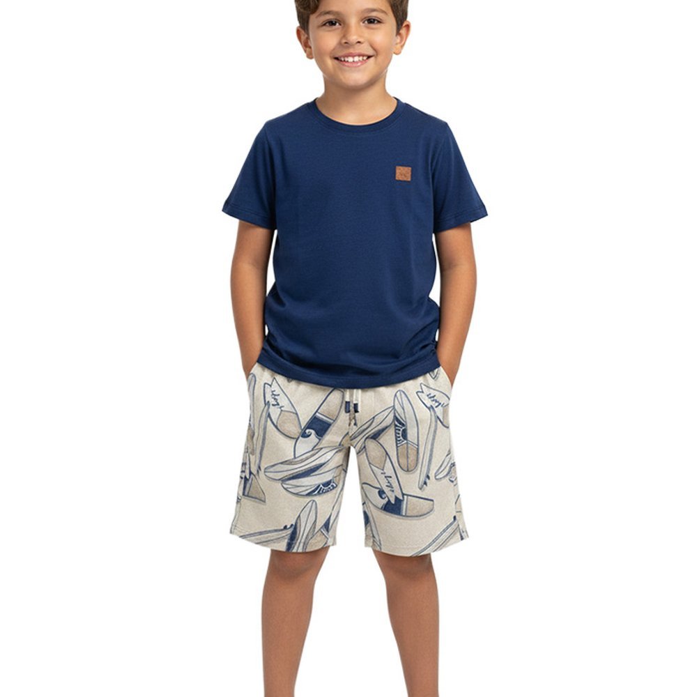 CONJUNTO INFANTIL MENINO CAMISETA MEIA MALHA E BERMUDA MOLETINHO