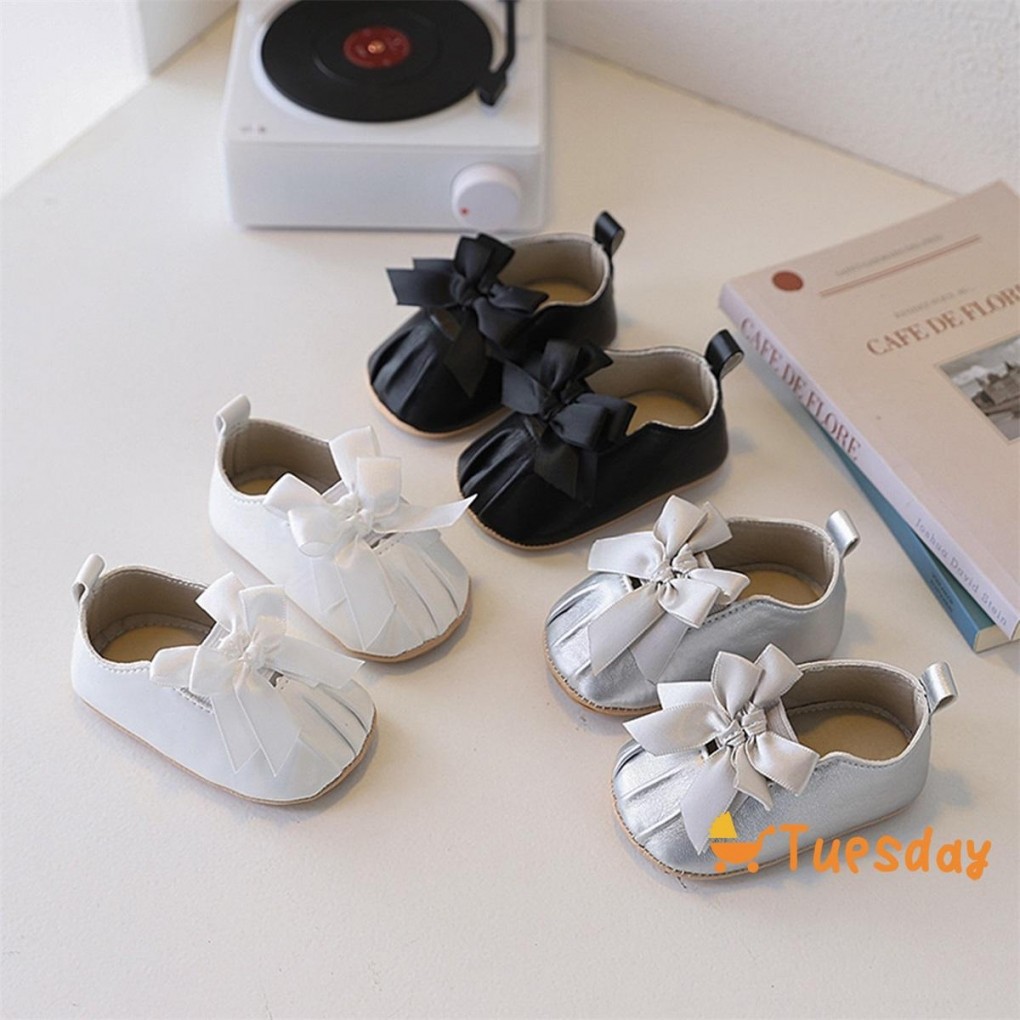 Sapatos Mary Jane Para Bebês Meninas Com Laços , Bico Fechado , Antiderrapante , Sola Macia , De Caminhada Sociais Fofos