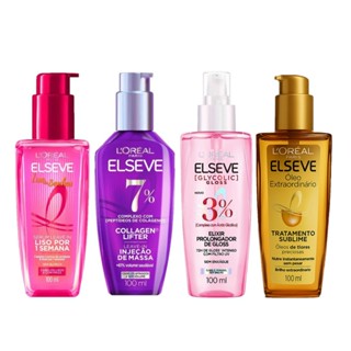 KIT ELSEVE ÓLEO EXTRAORDINÁRIO+SÉRUM LISO+GLYCOLIC+COLÁGENO LIFTER-4 ITENS em Oferta na Shopee