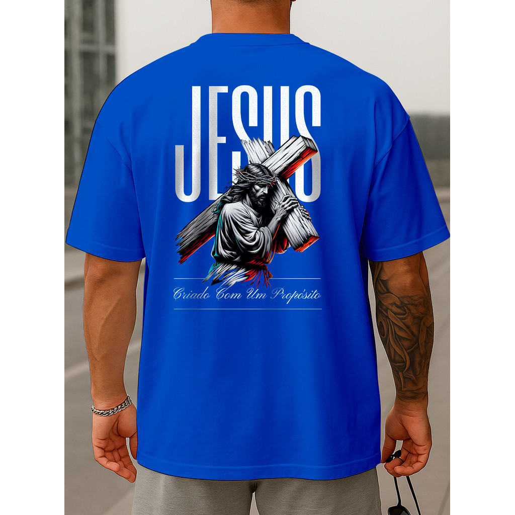 Camiseta Oversized Masculina Jesus Camisa Básica Evangélica Algodão Unissex Estampada