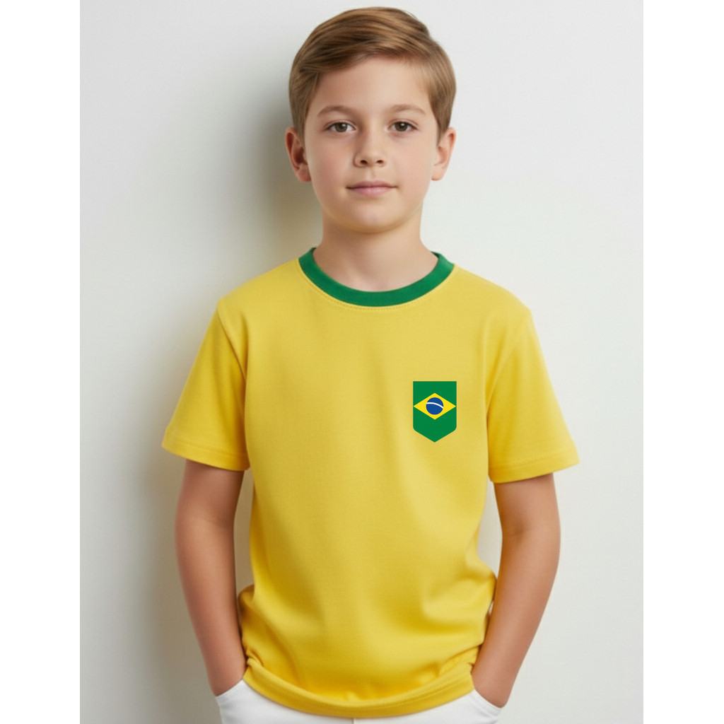 Camiseta Infantil Brasil Copa do mundo Futebol Algodão Estampada Hexa Seleção brasileira