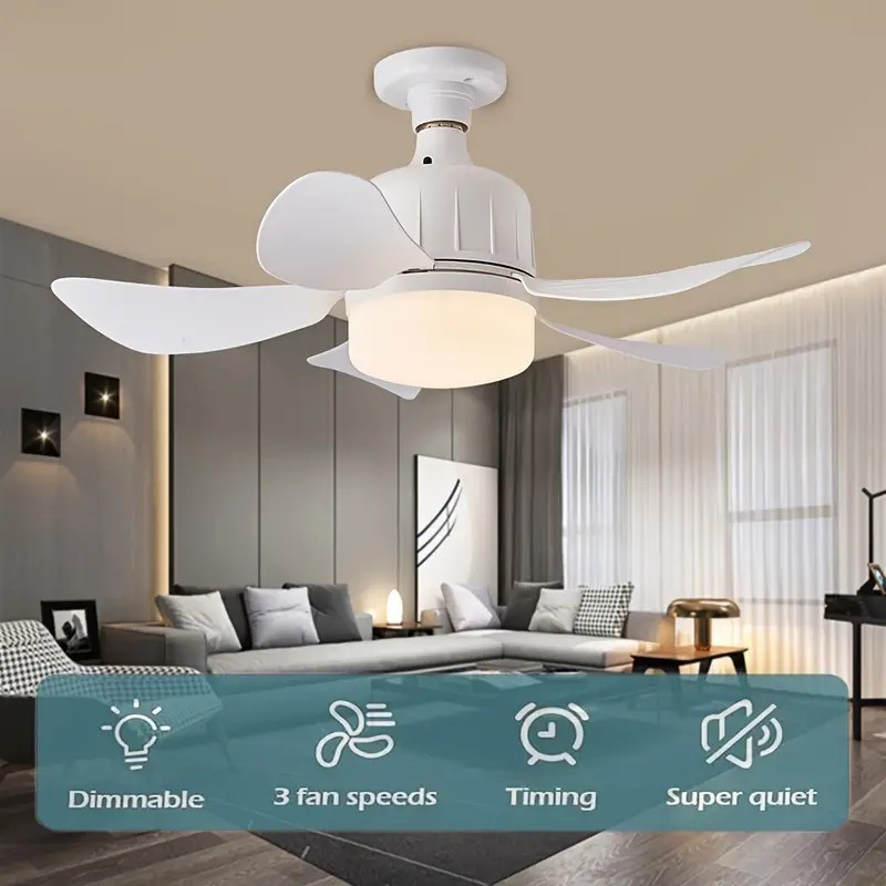 Ventilador de teto Com Luz para Pequenos Espaços (5 Hélices) Controle Remoto Bivolt LED