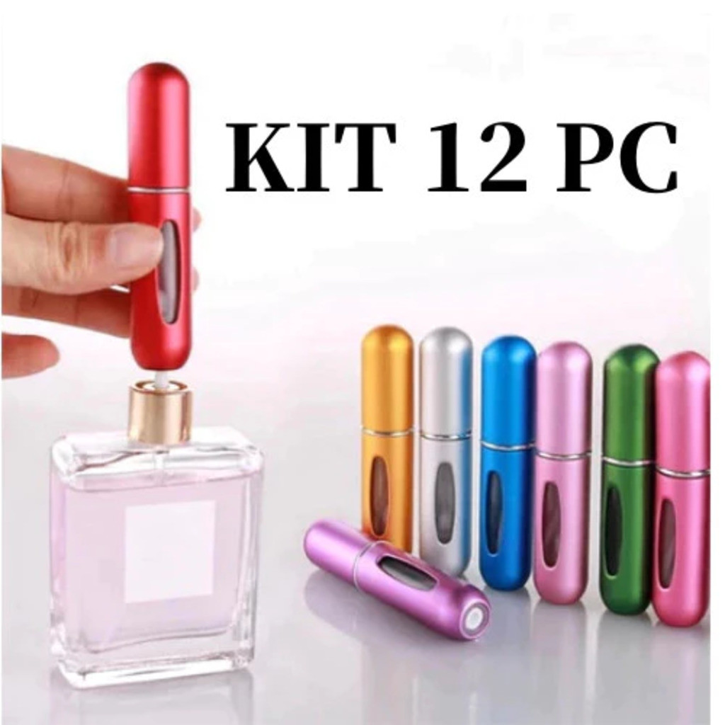 Kit 12 Mini Sprays Porta Perfume 5ml Recarregáveis – Cores Sortidas/ Frascos Portáteis Para Viagem/ Bolsa e Uso Diário em Oferta na Shopee